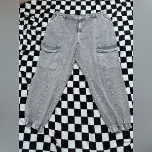 City Chic Size 22 Gray Tapered Cargo Pants Plus Size Elastic Ankle Joggers